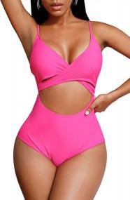 img 4 attached to Vintage Cutout One-Piece Swimsuit For Women - Crisscross Halter Neck, Deep V-Neckline, Sexy Tummy Control, And Monokini Design For Flattering Bathing Suit Look