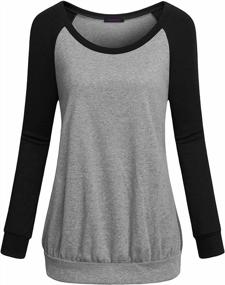 img 4 attached to Stylish And Comfortable Anmery Banded Bottom Tops For Women - Long Sleeve Cotton Blend Tunic Pullover In Grey And Black