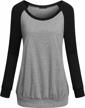 stylish and comfortable anmery banded bottom tops for women - long sleeve cotton blend tunic pullover in grey and black logo