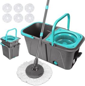 img 4 attached to 🧼 ZNM Mop and Bucket with Wringer Set: 6L Spin Mop System for Effortless Hardwood Floor Cleaning - Includes 6 Microfiber Replacement Refills