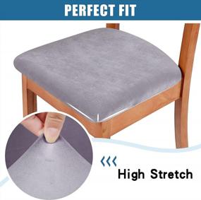 img 1 attached to Set Of 2 Light Grey Velvet Dining Chair Seat Covers - Stretch Fitted & Removable Washable Furniture Protector Slipcovers With Ties For Upholstered Dining Room Chairs
