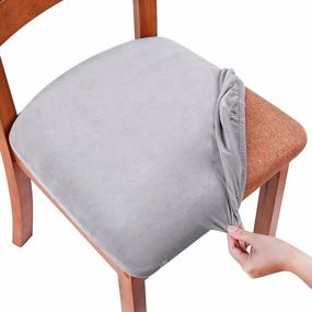 img 4 attached to Set Of 2 Light Grey Velvet Dining Chair Seat Covers - Stretch Fitted & Removable Washable Furniture Protector Slipcovers With Ties For Upholstered Dining Room Chairs
