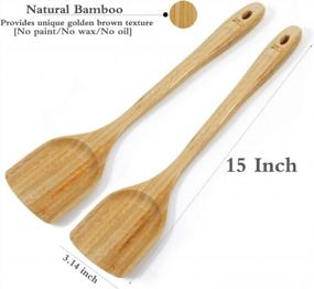 img 3 attached to 2-Pack 15In Wooden Wok Spatula For Non Stick Cookware, Natural Bamboo Cooking Utensils Set, Long Handle Flat Frying Spatula Stir Fry Egg Pancake Fish Turner.