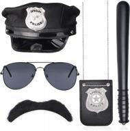 halloween costume set - police hat, baton, badge, sunglasses and mustache - perfect for fbi, cop and swat dress-up logo