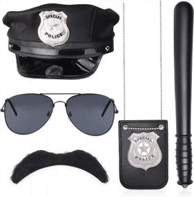 img 4 attached to Halloween Costume Set - Police Hat, Baton, Badge, Sunglasses And Mustache - Perfect For FBI, Cop And SWAT Dress-Up