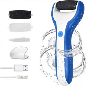 img 4 attached to Blue Electric Foot Scrubber Pedicure File - Waterproof Callus Remover For Hard Skin & Dead Skin On Heels, 3 Roller Heads Included!