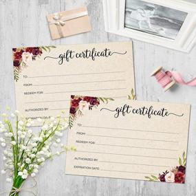 img 2 attached to 321Done Floral Gift Certificates – Made In USA (24 Cards) Fill-In Rustic Blank Kraft Tan Simple Watercolor Flowers Roses Generic 4X6 Small Business Beauty Spa Salon Holiday Birthday Voucher Coupon