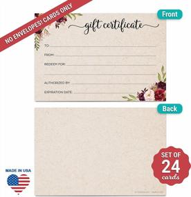 img 3 attached to 321Done Floral Gift Certificates – Made In USA (24 Cards) Fill-In Rustic Blank Kraft Tan Simple Watercolor Flowers Roses Generic 4X6 Small Business Beauty Spa Salon Holiday Birthday Voucher Coupon