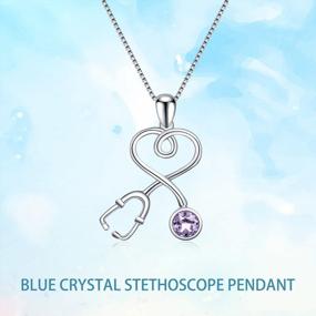 img 1 attached to Sterling Silver Stethoscope Necklace With Austrian Crystals & Simulated Opal Birthstone - Medical Jewelry Gift For Doctor, Nurse Or Medical Student