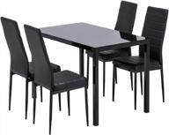mecor 5pc kitchen dining table set glass top metal legs with 4 pu leather chairs, black finish логотип