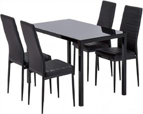 img 1 attached to MECOR 5PC Kitchen Dining Table Set Glass Top Metal Legs With 4 PU Leather Chairs, Black Finish