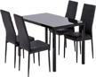 mecor 5pc kitchen dining table set glass top metal legs with 4 pu leather chairs, black finish logo