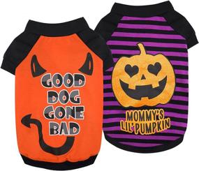 img 4 attached to 🎃 KYEESE Halloween Dog Shirts: 2 Pack Holiday Theme Pumpkin Striped T-Shirts for Small Dogs - Lightweight, Stretchy, Soft Material!