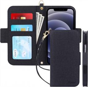 img 4 attached to RFID-Blocking Flip Folio Wallet Case For IPhone 12 Mini 5G With Card Slots And Detachable Hand Strap – Black Handmade Skycase Compatible With IPhone 12 Mini 5.4 Inch 2020