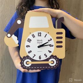 img 1 attached to 🚧 Konjouror Excavator Kids Wall Clock for Bedroom Nursery: 3D Cartoon Decorative Clock with Pendulum