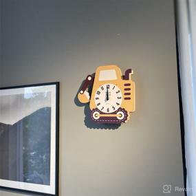 img 3 attached to 🚧 Konjouror Excavator Kids Wall Clock for Bedroom Nursery: 3D Cartoon Decorative Clock with Pendulum