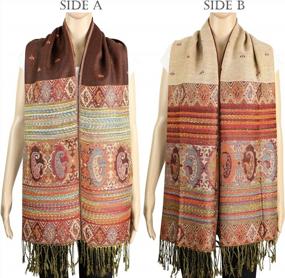 img 1 attached to Bohemian Tribal Border Pashmina Shawl Scarf With Reversible Achillea Ethnic Design