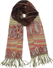 img 4 attached to Bohemian Tribal Border Pashmina Shawl Scarf With Reversible Achillea Ethnic Design
