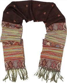 img 3 attached to Bohemian Tribal Border Pashmina Shawl Scarf With Reversible Achillea Ethnic Design