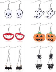 img 4 attached to Sllaiss 6 Pairs Lightweight Halloween Earrings For Women Black Spider Web White Ghost Skull Earrings Pumpkin Vampire Lips Bat Dangle Earrings Set Halloween Costumes Jewelry Party Supplies