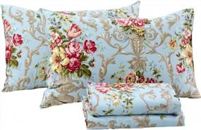img 4 attached to FADFAY Shabby Floral Bedding Elegant Peony Sheets Set Luxury Bedding Collections 800 Thread Count 100% Egyptian Cotton Deep Pocket, 4 Piece-King Size