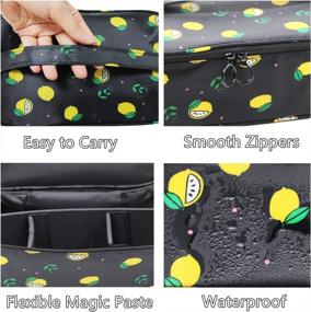 img 2 attached to Portable Travel Makeup Bag Organizer W/ Dividers - Large Storage For Women & Girls (Black Lemon)