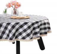 nobildonna 70inch gingham checkered tablecloth, black & white checker, round lace polyester tablecloth logo