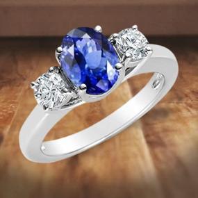 img 1 attached to 14K White Gold Sapphire And Diamond 3 Stone Ring, 1.70Ctw Voss+Agin