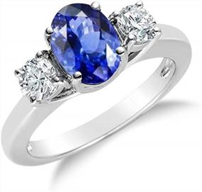 img 2 attached to 14K White Gold Sapphire And Diamond 3 Stone Ring, 1.70Ctw Voss+Agin