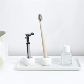 img 1 attached to Airmoon Mini Ceramics Handmade Couple Toothbrush Holder Stand For Bathroom Vanity Countertops, White, Pack Of 2