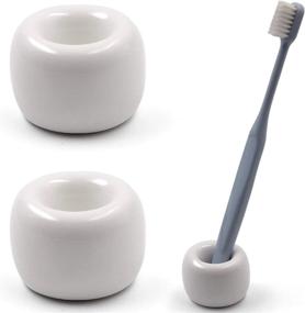 img 4 attached to Airmoon Mini Ceramics Handmade Couple Toothbrush Holder Stand For Bathroom Vanity Countertops, White, Pack Of 2