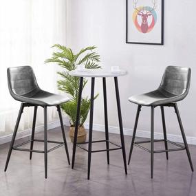 img 1 attached to Upgrade Your Kitchen With Modern Bar Stools Set Of 4 - Counter Height With Faux Leather Back And Footrest In Retro Grey