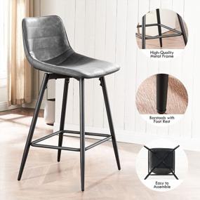 img 2 attached to Upgrade Your Kitchen With Modern Bar Stools Set Of 4 - Counter Height With Faux Leather Back And Footrest In Retro Grey
