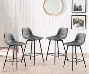img 4 attached to Upgrade Your Kitchen With Modern Bar Stools Set Of 4 - Counter Height With Faux Leather Back And Footrest In Retro Grey