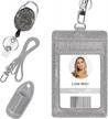 retractable id badge holder, multipurpose bling rhinestone badge reel with belt clip , shiny pu leather badge holder with lanyard and pen holder for nurse, teacher, student, office worker (silver) logo