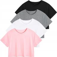 набор из 4 женских укороченных хлопковых футболок xelky с короткими рукавами, круглым вырезом, свободного кроя, идеально подходит для повседневной носки, занятий йогой и бега логотип