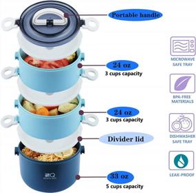 img 3 attached to 3-Tier Stackable BPA-Free Bento Lunch Box With Built-In Spoon, Leakproof Microwave Safe Food Prep Containers And Bag For Adults/Teens - Multi Blue
