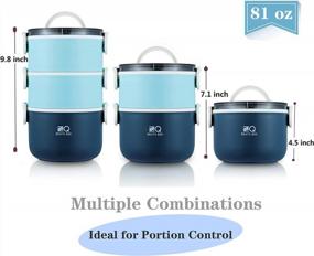 img 2 attached to 3-Tier Stackable BPA-Free Bento Lunch Box With Built-In Spoon, Leakproof Microwave Safe Food Prep Containers And Bag For Adults/Teens - Multi Blue