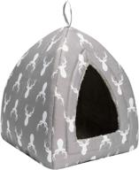 🐱 hollypet gray antlers self-warming 2-in-1 triangle cat bed tent house for ultimate comfort logo