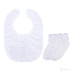 img 2 attached to 👣 Christening Baptism Embroidered Cross Bib and Socks Set - Ideal for Infant Boys and Girls' Outfits