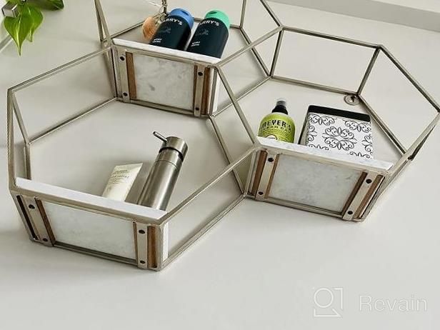 img 1 attached to Deco 79 Silver Marble Hexagon Wall Shelf 3 Shelves 26" X 5" X 24 review by Taffy Taylor