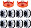 pack of 10 replacement spools for black+decker string trimmers - compatible with af-100 autofeed, 0.065" diameter, 240ft spools with 8 lines, complete with 2 caps and 2 springs logo