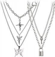 eboy egirl men male emo goth necklace set: bvroski lock key pendants chains for women teen girls boys punk play jewelry pack logo