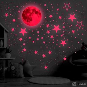 img 3 attached to 🌙 Pink Glow in The Dark Stars and Moon for Ceiling, 1050Pcs Glowing Stickers Wall Decals for Kids Baby Boys Girls Nursery Room Decor, 11.8inch Luminous Moon with 1049Pcs Glowing Stars Self-Adhesive Wall Murals Decorations