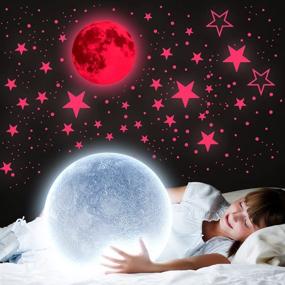 img 4 attached to 🌙 Pink Glow in The Dark Stars and Moon for Ceiling, 1050Pcs Glowing Stickers Wall Decals for Kids Baby Boys Girls Nursery Room Decor, 11.8inch Luminous Moon with 1049Pcs Glowing Stars Self-Adhesive Wall Murals Decorations