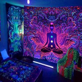 img 2 attached to Seven Chakras Blacklight Tapestry: Spiritual Buddha Wall Hanging For Yoga & Meditation, Hippie Room Decor UV Reactive (59X80 Inches)