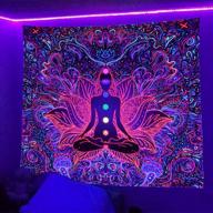 семь чакр blacklight гобелен: духовный будда настенная подвеска для йоги и медитации, декор комнаты хиппи уф-реактивный (59x80 дюймов) логотип