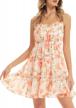 boho flowy midi beach dress: grace karin women's spaghetti strap floral print dress with ruffle hem and pleats, perfect for casual summer outings logo