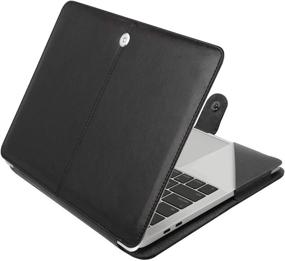 img 4 attached to MOSISO Compatible With MacBook Pro 15 Inch Case 2019 2018 2017 2016 Release A1990 A1707 With Touch Bar, PU Leather Book Folio Protective Stand Cover Sleeve With Clear Strip, Black