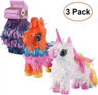 3 pack mexican mini pinatas - cinco de mayo unicorn pinatas donkey camel pinatas (6.6 x 2.7 x 7.8inch) with hanging loop for mexican themed party, fiestas, cute prop table decorations logo